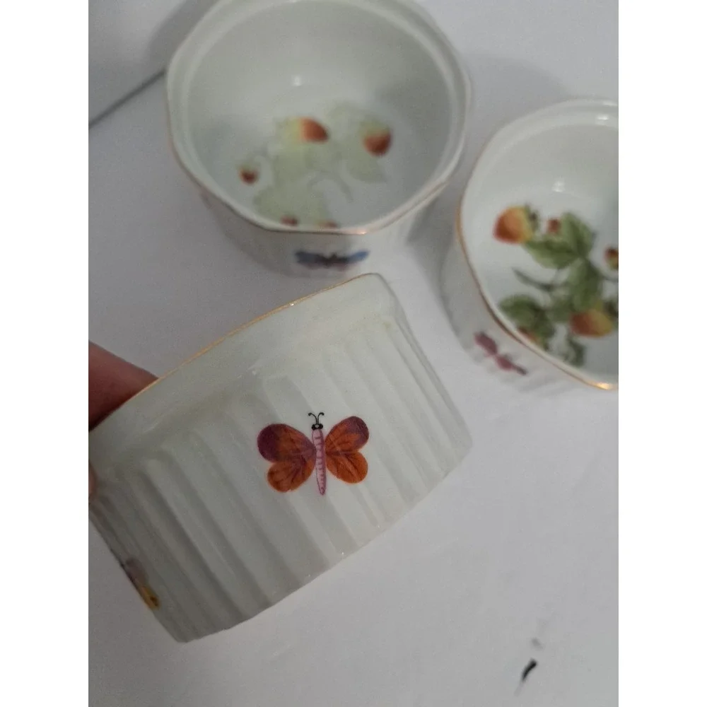 3 Royal Crown Japan SPRING TIME Ramekins Butterfly Strawberry 6512 Oven To Table